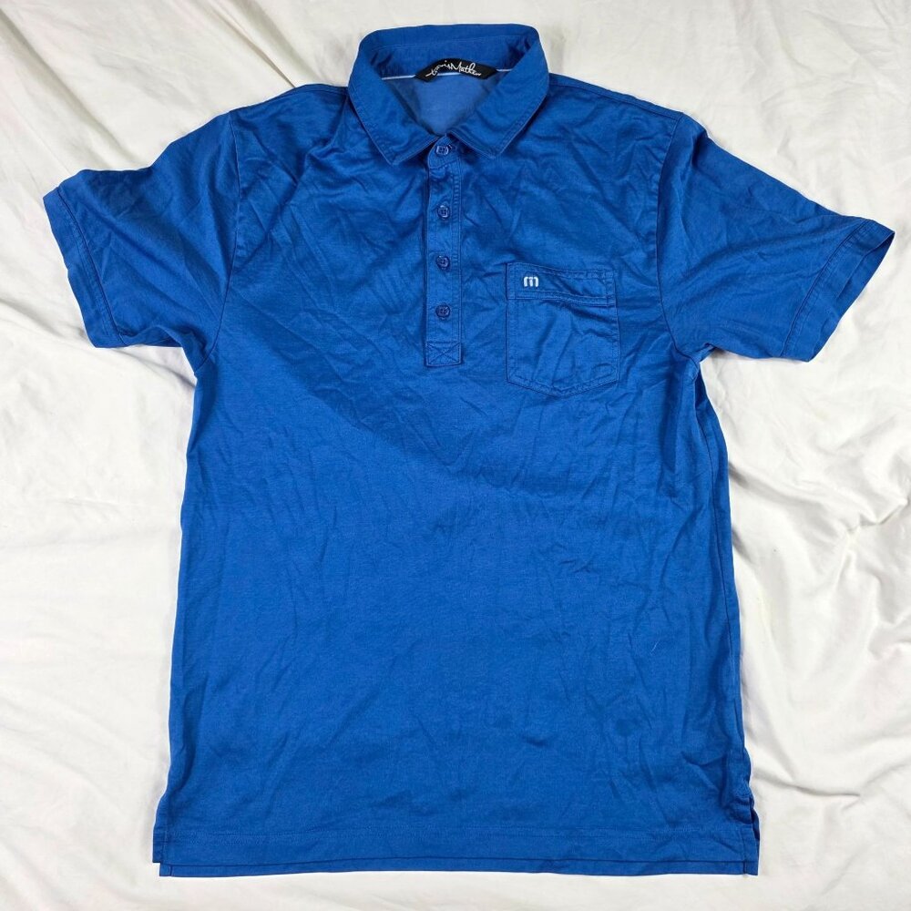 Travis Mathew Polo Shirt Mens Medium Blue Short Sleeve Casual Lightweight